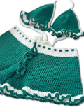 Emerald and White Crochet Ruffle Set – Handmade Bralette and Shorts