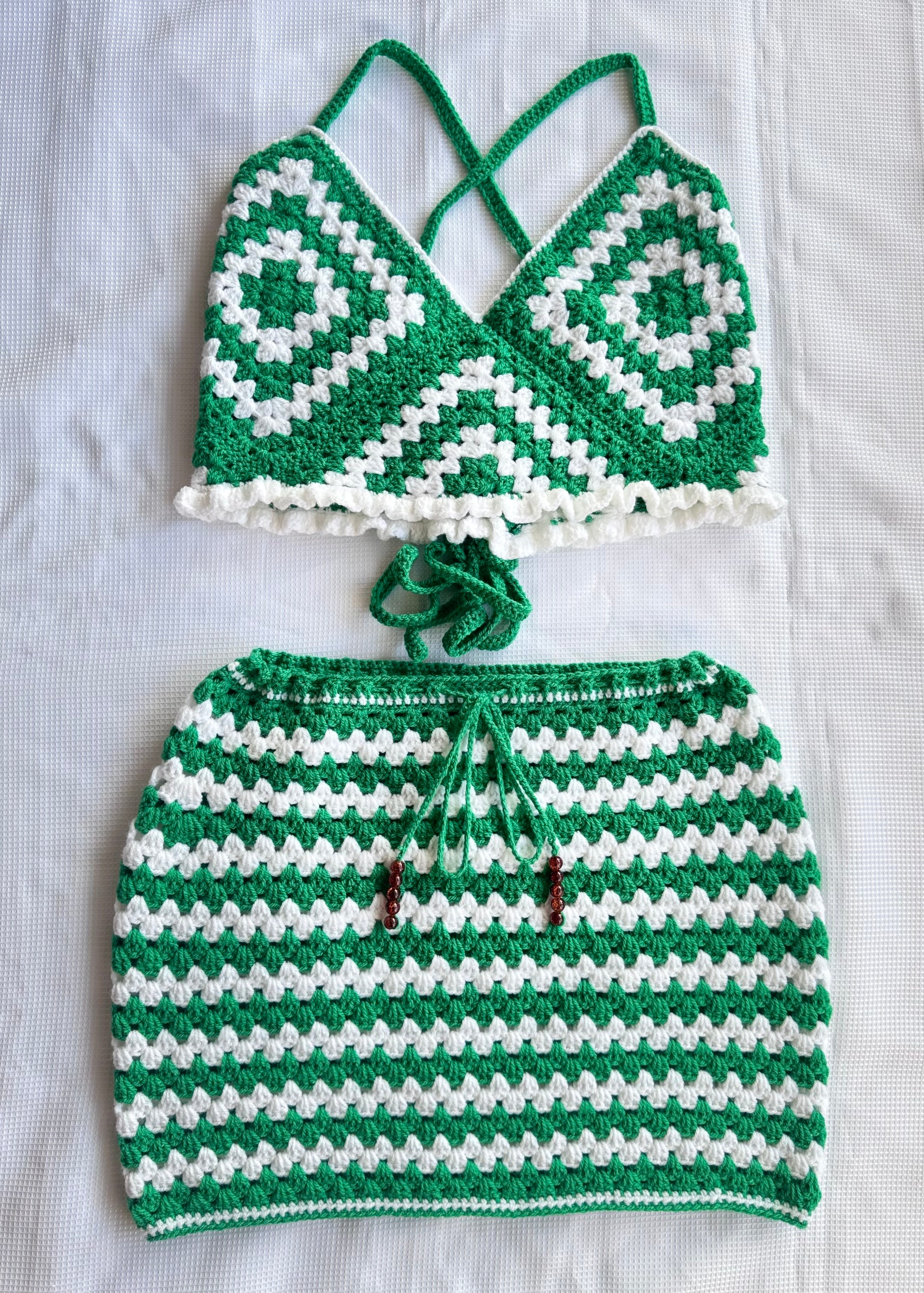 Green, White, Green (Nigeria) Crochet Skirt Set